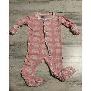 Kickee Pants Pink Elephant Ruffle Footie 0-3m